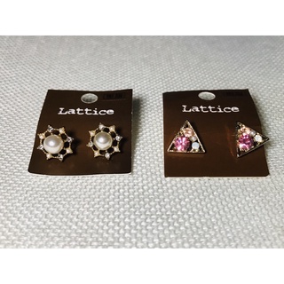LATTICE 日本品牌珍珠氣質 三角形水鑽 耳環