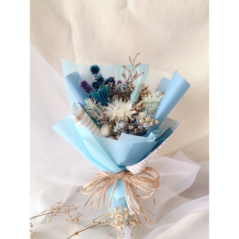 慶記花坊 雨花束畢業乾燥花情人節藍色禮物配花安太座擺設擺飾 蝦皮購物
