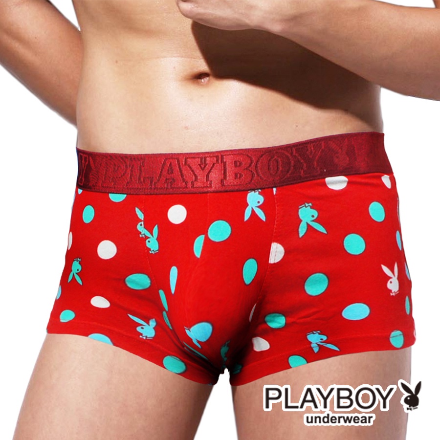 【PLAYBOY】普普印花立體彈力平口褲(單件-紅底藍點)-PN025B