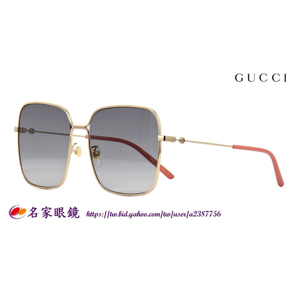 GUCCI 時尚金色大方框經典小蜜蜂系列太陽眼鏡GG0443S 001【名家眼鏡台南成大店 】