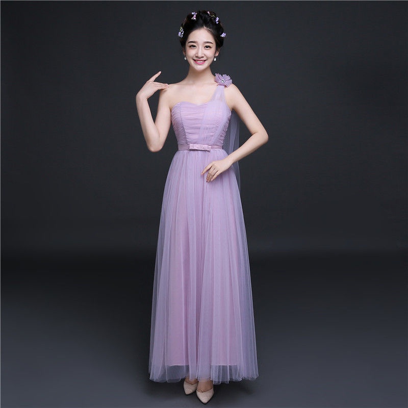 紫色薰衣草伴娘禮服2024閨蜜長款春夏裝，香檳色，白色，粉紅色