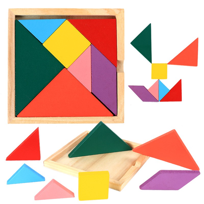 木製拼圖經典幾何形狀七巧板木製拼圖兒童七巧板益智玩具益智玩具
