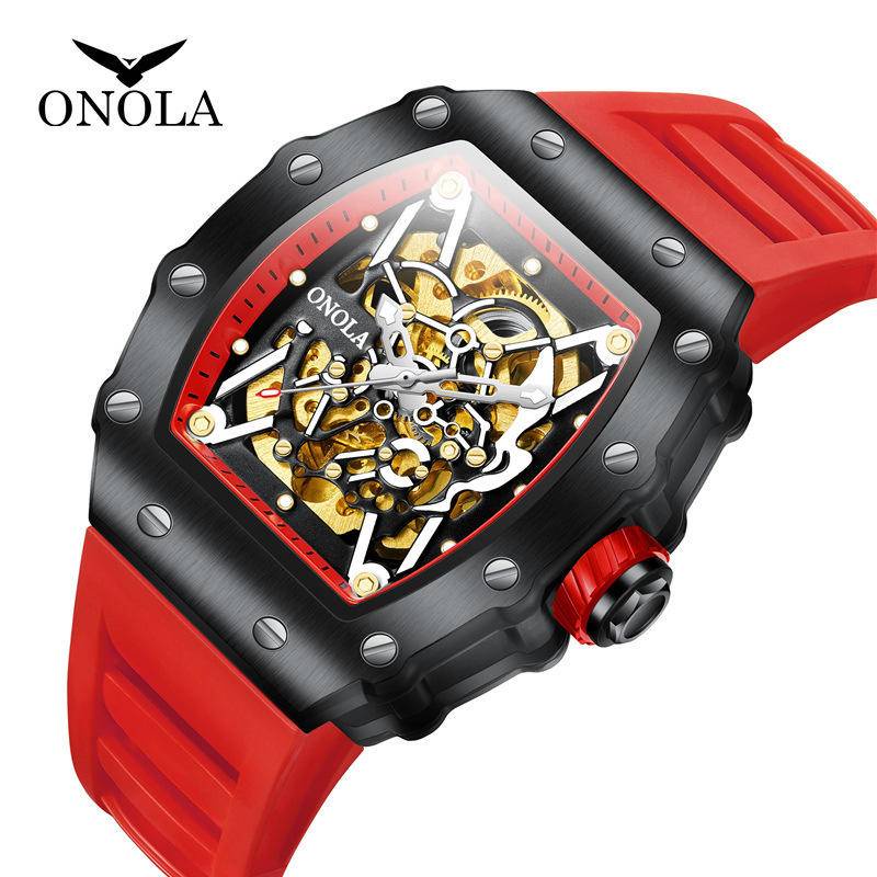 【飾碧得】爆款奧駱納/ONOLA全自動機械手錶男士矽膠帶時尚運動防水錶男 ON3829