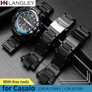 卡西歐 G-SHOCK GW-A1100FC GW-A1000 手錶配件替換 PVC 塑鋼錶帶輕量手鍊黑色防水錶帶