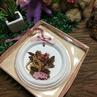 鄉村風/石膏模/咖啡店/粉紫吊帶圓盤乾燥花素材吊飾/壁掛/裝飾 復古 田園風