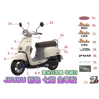 PGO摩特動力 JBUBU 車殼 新色 羊絨白 把手上蓋 把手下蓋 前土除 擋風板 面板 左車身蓋 右車身蓋 古銅金 白
