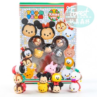 【Forest】現貨 日本迪士尼Tsum 疊疊樂平衡玩具公仔十隻組聖誕節版本_米奇米妮小熊維尼遊戲唐老鴨黛西奇奇蒂蒂 港