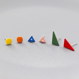 ［繽紛］《幾何拼圖》韓國進口925銀針可愛幾何耳環～