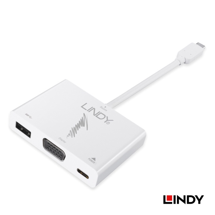 LINDY 林帝 主動式 USB 3.1 TYPE-C TO VGA/HUB/PD 三合一轉接盒 (43230)