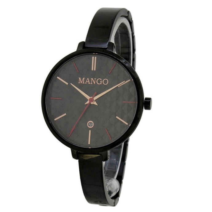 【MANGO】時尚跳色時標菱格紋手錶 34mm 黑色 MA6721L-BK