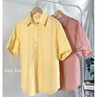 Barry Bear(現貨）限量款韓系清新寬鬆捲袖短袖襯衫/2色