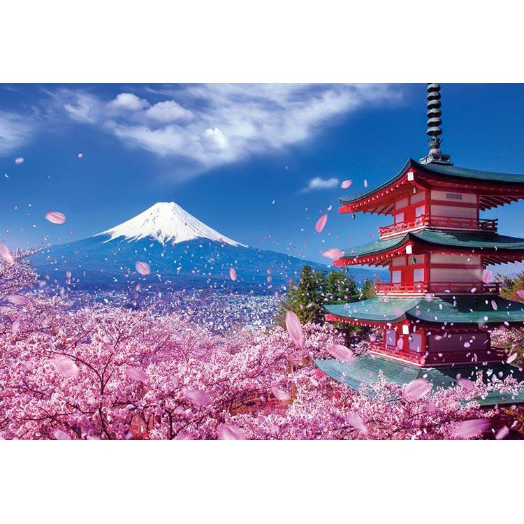 51-226 1000片日本進口拼圖 風景 日本 櫻花盛開  富士山 淺間神社