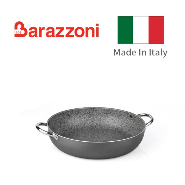 義大利BARAZZONI巴拉佐尼 岩烤石雙耳深煎砂鍋 32cm (不鏽鋼 雙耳 深煎炒鍋) 現貨 廠商直送