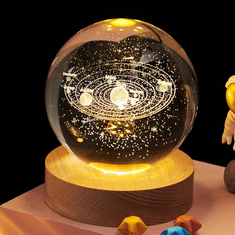 透明水晶球 白水晶球 銀河 太陽系 土星 水晶球燈 太空太空人 水晶球座 交換禮物 生日禮物 居家裝飾 水晶球 水晶雕刻