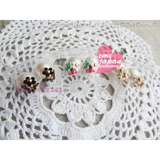 emi日本精品☆日本帶回後扣珍珠系列耳環 三朵五花瓣