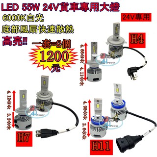 LED 大燈 24V 白光 H4 H7 H11霧燈 貨車大燈 55W 6000K 貨車 卡車 拖吊車 貨櫃車 爆亮