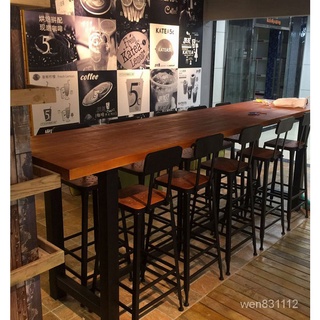 小小洋傢俱專營店定製家用實木高腳吧檯桌美式鐵藝休閑咖啡廳酒吧凳靠牆吧檯長桌椅