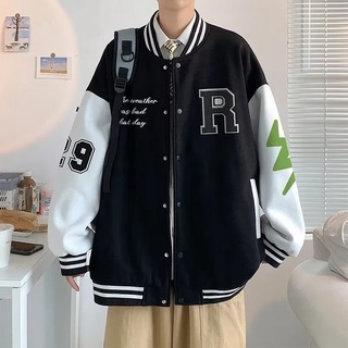 高街外套男 春秋季新款男士夾克 潮牌美式復古棒球服男 潮牌拼色寬松夾克上衣 加絨高質量寬松百搭外套