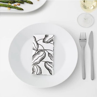 IKEA - AVSIKTLIG 餐巾紙 白色 黑色 葉形