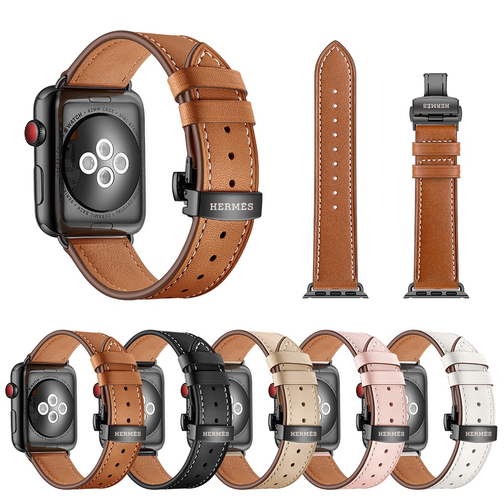 適用於 Hermes apple watch7/6/se 皮革錶帶 Hermes iwatch 7/6/5/4/3/2/