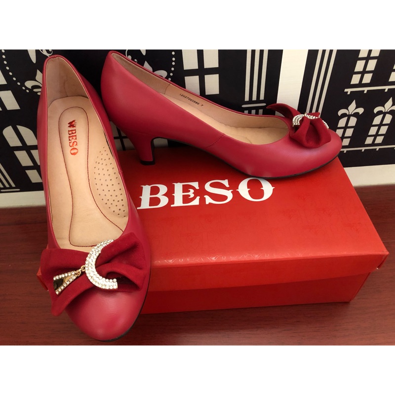 BESO正紅蝴蝶結水鑽高跟鞋👠