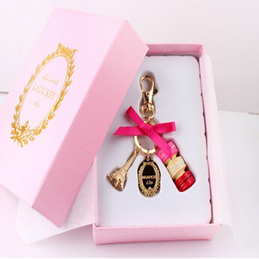 ☆Bonjour Bio☆ 法國 瑪卡龍 LADUREE 粉紅緞帶 巴黎鐵塔 鑰匙圈