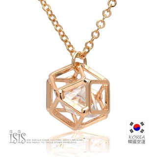 KURO-SHOP韓國進口 金色 立體 六角立方 水鑽 項鍊 鎖鍊