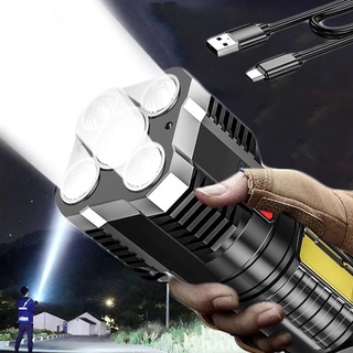 4 種模式 USB 供電防水手電筒 5LEDS COB 閃光燈便攜式應急強亮手持燈高流明,適合遠足、露營、生存、