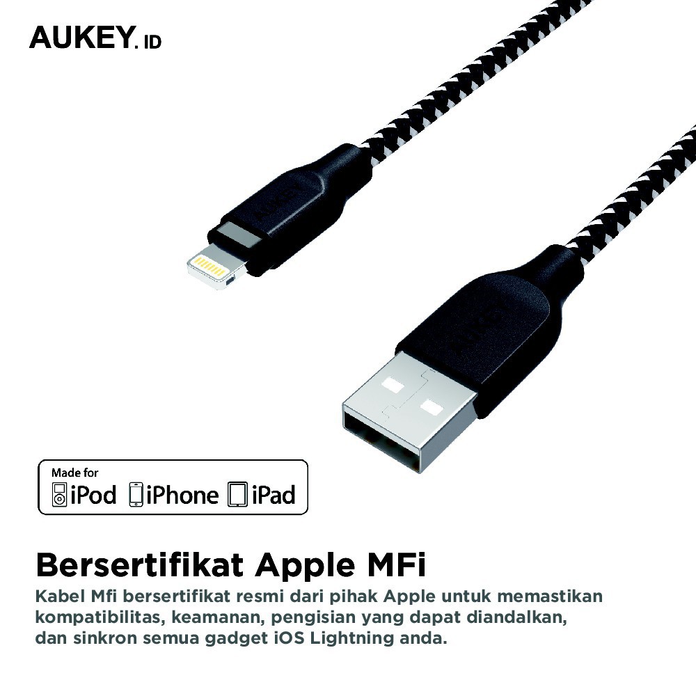 Mfi 蘋果黑色 Aukey CB-AL1 編織閃電電纜 500210