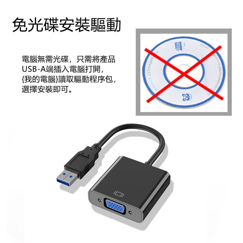 台灣發貨USB 3.0 轉VGA 轉接免光碟1080P 60hz 影音傳輸筆電電腦win10 Mac | 蝦皮購物
