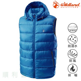 零碼特價出清 荒野WILDLAND 男款700FP可拆帽輕羽絨背心 海藍色 0A62172 輕羽絨 連帽背心