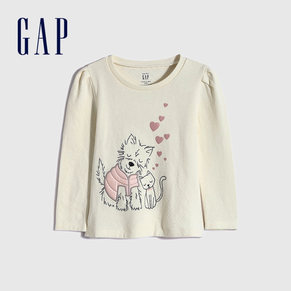 Gap 女幼童裝 可愛雙層棉長袖T恤-白色(731970)