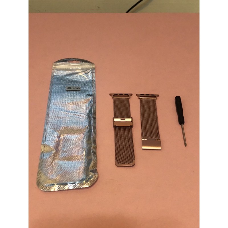 二手 近全新 Apple Watch 非磁吸 非原廠 不鏽鋼 個性 錶帶 玫瑰金色 38/40mm