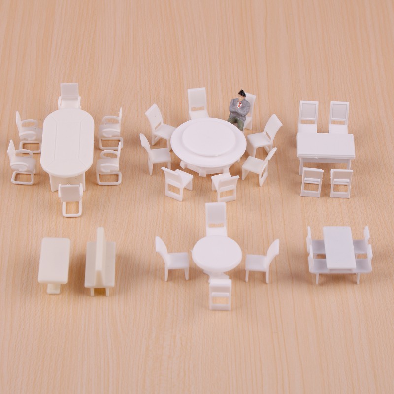 *5號模具館* DIY沙盤模型家具材料 迷你桌椅套裝微觀圓桌會議桌子椅子白色1:50
