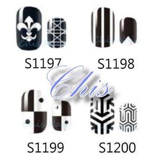 指甲貼紙【歐美時尚】美甲貼 黑白指甲貼 格紋指甲貼 條紋指甲貼 法式彩繪指甲 黑色 彩繪貼片 水彩指甲油貼 CHIS