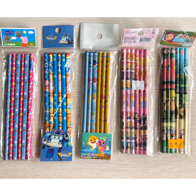 姵蒂屋   清倉！出清！6入木頭鉛筆 佩佩豬鉛筆鯊魚寶寶鉛筆 偶像學園鉛筆 瑪莎與熊鉛筆 鉛筆細三角鉛筆 圓形鉛筆