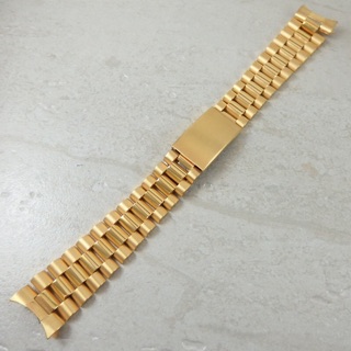 錶帶屋 高級實心不鏽鋼三珠 20mm實心 電鍍18K金色 總統錶帶