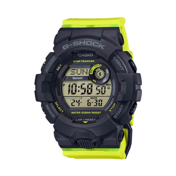 【CASIO G-SHOCK】三軸傳感器輕巧藍芽計步數位運動腕錶-螢光黃x黑 GMD-B800SC-1B