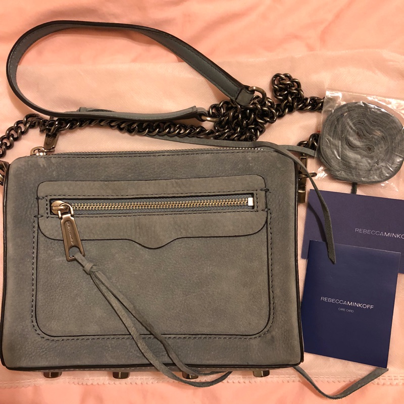 REBECCA MINKOFF AVERY 麂皮 灰藍色 黑鍊 二手九成新 實體照片為準