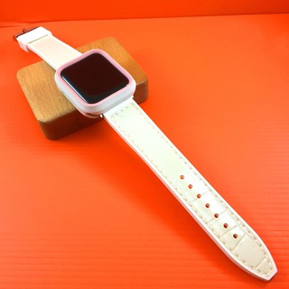 錶帶+殼 Apple Watch 4 矽膠+牛皮真皮 白色 竹花紋 銀色不鏽鋼針扣 44