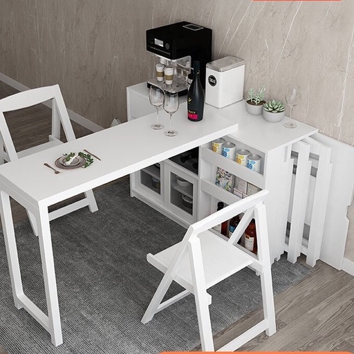 {華景家具城} 北歐白色折疊伸縮吧檯餐桌椅組合小戶型多功能家用省空間餐邊櫃