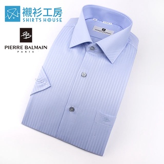 皮爾帕門pb藍色素面緹花領面定位設計商務人士必備時尚短袖襯衫67045-02-襯衫工房
