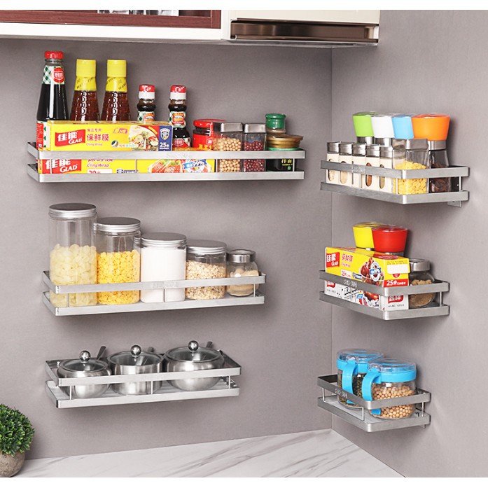 304不銹鋼廚房置物架壁掛式免打孔調味料架牆上掛架佐料收納架子 蝦皮購物
