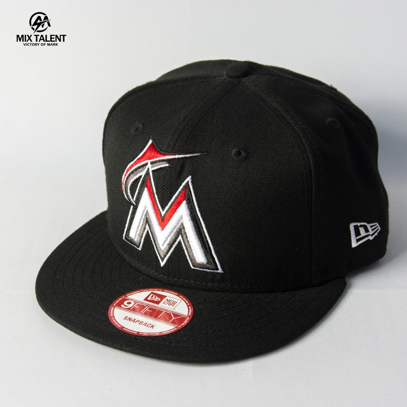 NEW ERA MLB 邁阿密馬林魚 黑 立體刺繡 後扣式 平簷棒球帽 基本款 【MIX TALENT】