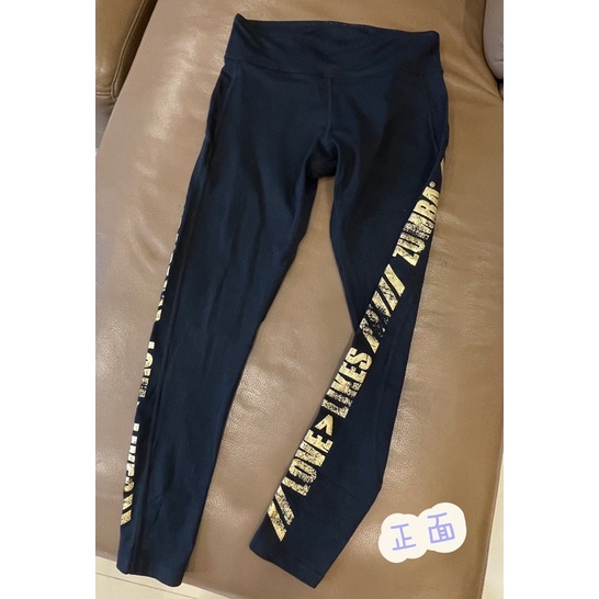 正品 二手 Zumba ®側邊金色燙字黑色leggings  Size:M