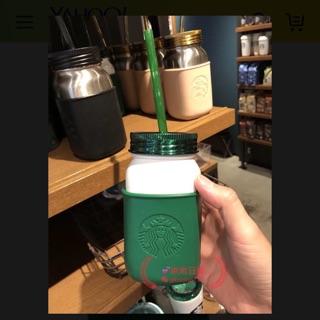 《啾啾日舖》現貨 日本星巴克 2018 復古限定版 STARBUCKS 綠色矽膠隔熱 不銹鋼 白色隨行杯 473ml