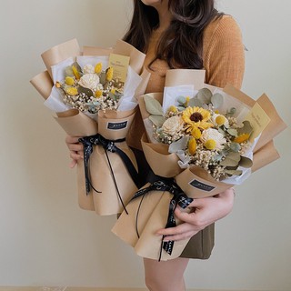 畢業花束自然感牛皮紙春日文青風小森林系乾燥花擴香大花束乾燥花束情人節花束 Beecost