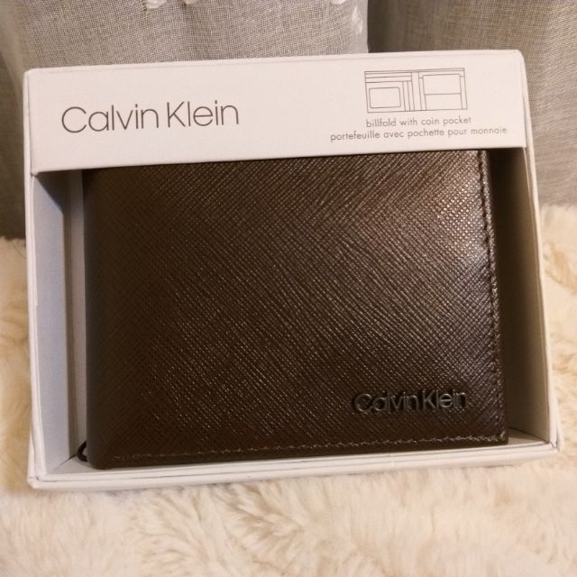 Calvin Klein ck 男夾 十字紋防刮皮短夾 零錢袋 皮夾短夾