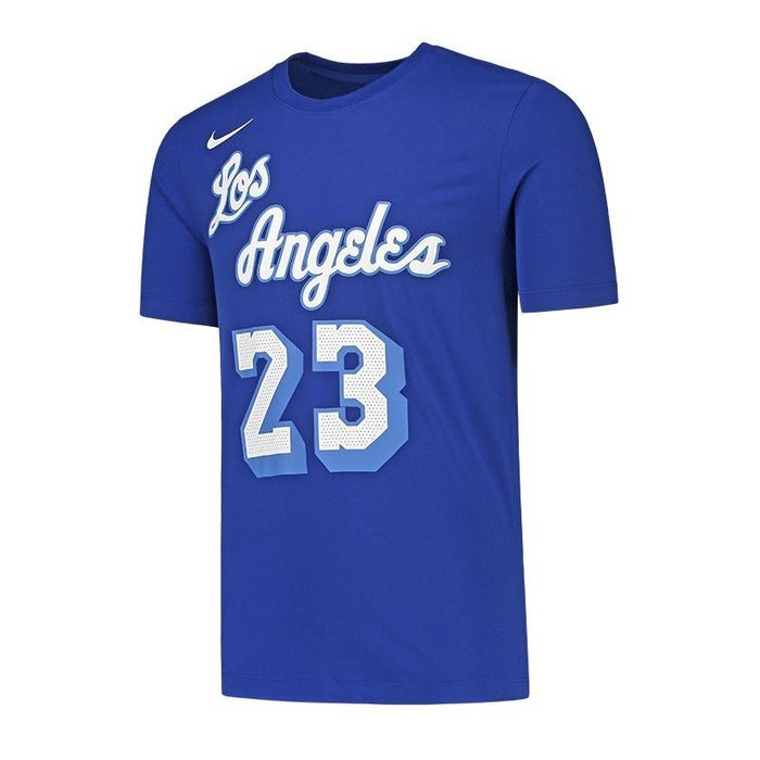 騎士風~ NIKE NBA 湖人隊 LeBron JAMES 復古 草寫藍 籃球 短袖 T恤 CT9915-495
