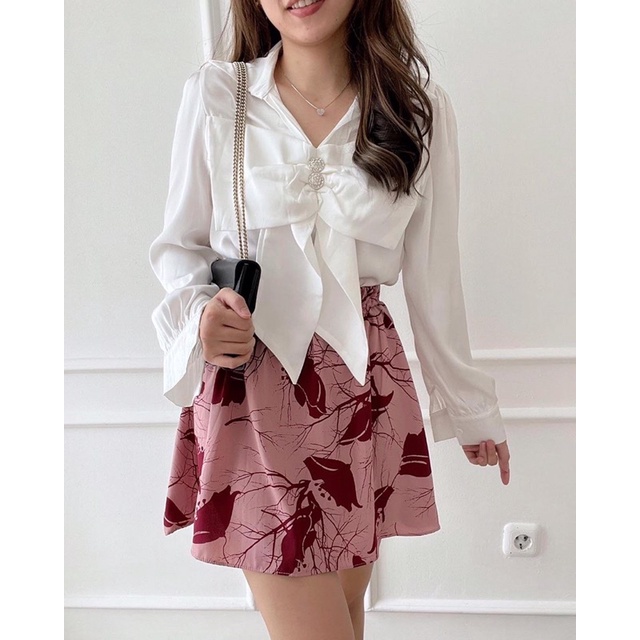 女式襯衫韓式大絲帶白色黑色奶油色純色 EONNI PREMIUM IMPORT BANGKOK KOREAN STYLE